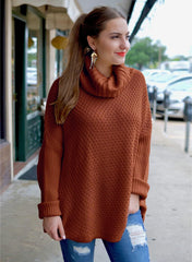 Women's Oversized Turtleneck Long Sleeve Casual Pullover Knit Tunic Sweater