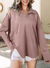 Women's Long Sleeve Half Zipper Pocket Sweatshirt Pullover -Buy 2 Free Shipping