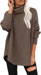 Women's Oversized Turtleneck Long Sleeve Casual Pullover Knit Tunic Sweater