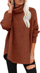 Women's Oversized Turtleneck Long Sleeve Casual Pullover Knit Tunic Sweater