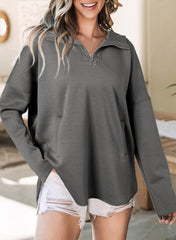 Women's Long Sleeve Half Zipper Pocket Sweatshirt Pullover -Buy 2 Free Shipping