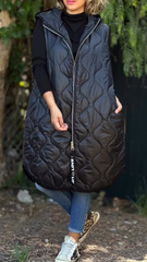 Sleeveless Winter Long Hooded Jacket Oversized Puffer Coat