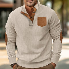 Men's pocket stand collar long sleeve corduroy colorblock sweatshirt