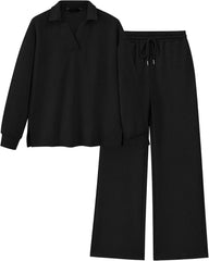 ✨Women 2 Piece Outfit Lapel V Neck Lounge Sets Pockets