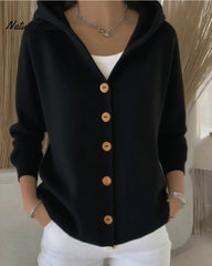 Women Cotton Plain Long Sleeve Comfy Casual Cardigan