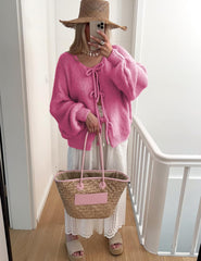 Bowtie Oversized Knit Sweater Cardigan