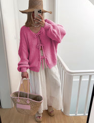 Bowtie Oversized Knit Sweater Cardigan