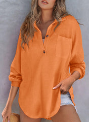 Women's Waffle Knit Henley Button Shirt Jacket