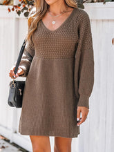 Honeycomb Knit V-Neck Mini Sweater Dress