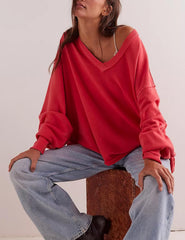 V-Neck Long Sleeve Pullover Sweatshirts