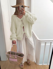 Bowtie Oversized Knit Sweater Cardigan