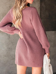 Honeycomb Knit V-Neck Mini Sweater Dress
