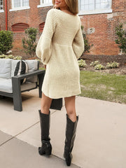 Honeycomb Knit V-Neck Mini Sweater Dress