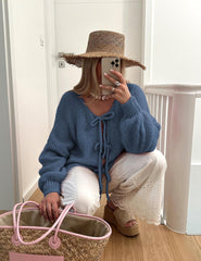 Bowtie Oversized Knit Sweater Cardigan