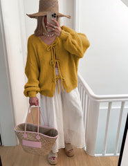 Bowtie Oversized Knit Sweater Cardigan