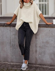 Womens Turtleneck Short Batwing Sleeve Sweater