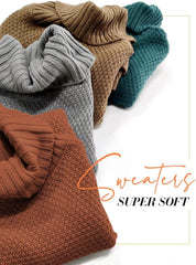 Women's Oversized Turtleneck Long Sleeve Casual Pullover Knit Tunic Sweater