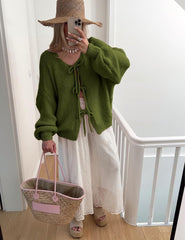 Bowtie Oversized Knit Sweater Cardigan