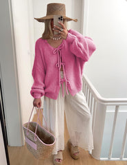 Bowtie Oversized Knit Sweater Cardigan