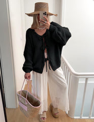 Bowtie Oversized Knit Sweater Cardigan