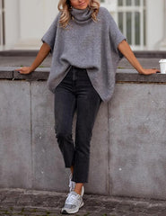 Womens Turtleneck Short Batwing Sleeve Sweater