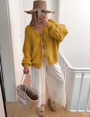 Bowtie Oversized Knit Sweater Cardigan