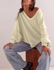 V-Neck Long Sleeve Pullover Sweatshirts