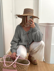 Bowtie Oversized Knit Sweater Cardigan