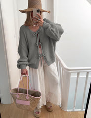 Bowtie Oversized Knit Sweater Cardigan