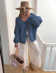 Bowtie Oversized Knit Sweater Cardigan
