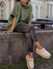 Womens Turtleneck Short Batwing Sleeve Sweater