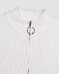 Striped Pattern Quarter Zipper Drop Shoulder Sweater Pullover