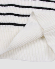 Striped Pattern Quarter Zipper Drop Shoulder Sweater Pullover