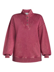 Women's Mock Neck Henley Pullover Sweatshirt