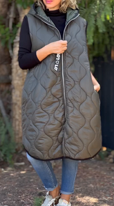 Sleeveless Winter Long Hooded Jacket Oversized Puffer Coat