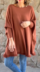 Casual Round Neck Long Lace Trim Pullover