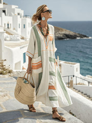 Ladies' V-neck Striped Loose Casual Dress