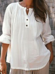 Casual Loose Fashion Long Sleeve Bamboo Solid Color Retro Round Neck Pullover