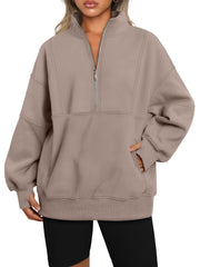 NEW Women's Half Zip Oversized Sweatshirts with Pockerts