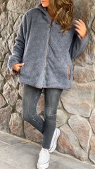 Short Hoodie Winter Coat Warm Plush Fleece Zipper Casual Coat Top