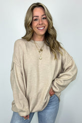 50% OFF🔥Women's Solid Oversized Cozy Crew Neck Sweater-Buy 2 Free Shipping