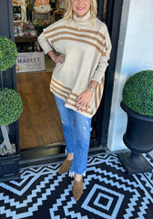 Women's High Neck Bat Sleeve Striped Sweater (Buy 2 Free Shipping)