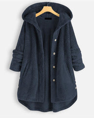 Button Closure Rounded Hem Hooded Sweatshirt Jacket