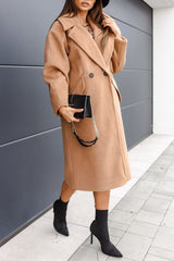 Elegant Double-breasted Blazer-collar Long Woolen Coat