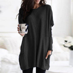 Women's Autumn Pullover Casual Round Neck Long Sleeve Pocket T-shirt Top