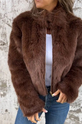 Faux Fur Turtleneck Zip-Up Blazer