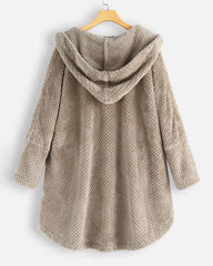 Button Closure Rounded Hem Hooded Sweatshirt Jacket