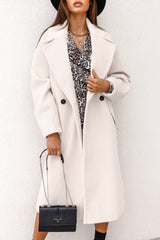 Elegant Double-breasted Blazer-collar Long Woolen Coat
