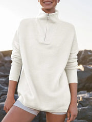 2024 Fall Quarter Zip Oversized Casual Loose Rib Knit Cozy Pullover