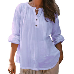 Casual Loose Fashion Long Sleeve Bamboo Solid Color Retro Round Neck Pullover